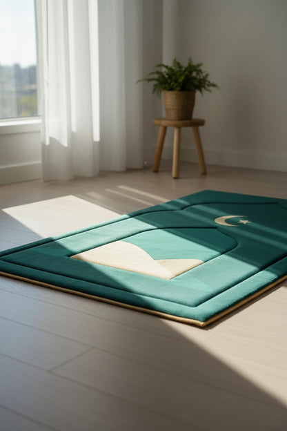 Fabienne Memory Foam Prayer Mat 70x110cm Thick Padded Muslim Prayer Rug with Knee Support Gift for Elderly People Cushioned Anti-Slip Lightweight Janamaz Salah Mat with 3D Design (Dark Green)