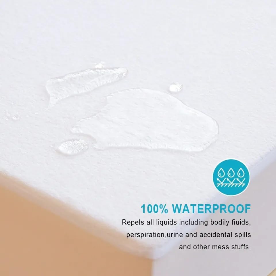 Fabienne Waterproof Mattress Protector High Absorption Microfiber+TPU Pad Cover for Pets Kids Adults Deep Pocket Style 100% Waterproof Mattress Protector (King(180x200+30) cm)