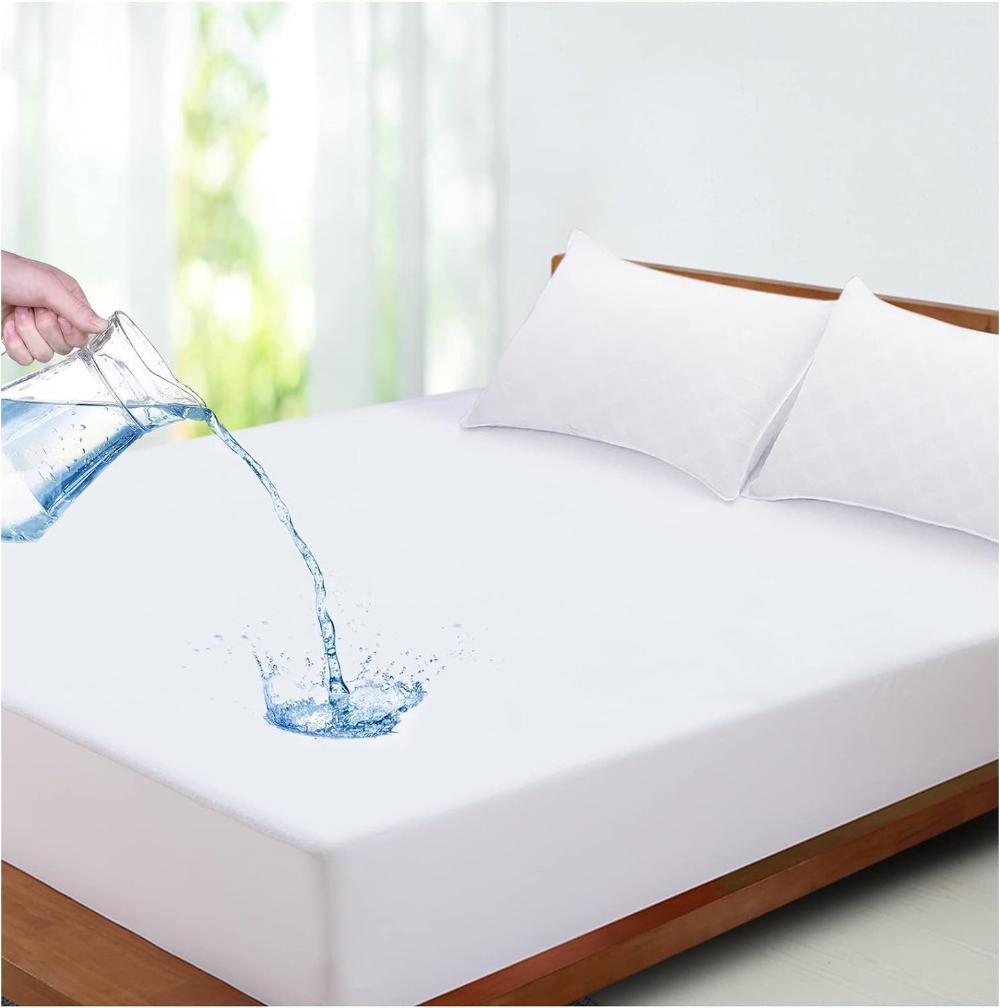 Fabienne Waterproof Mattress Protector High Absorption Microfiber+TPU Pad Cover for Pets Kids Adults Deep Pocket Style 100% Waterproof Mattress Protector (King(180x200+30) cm)