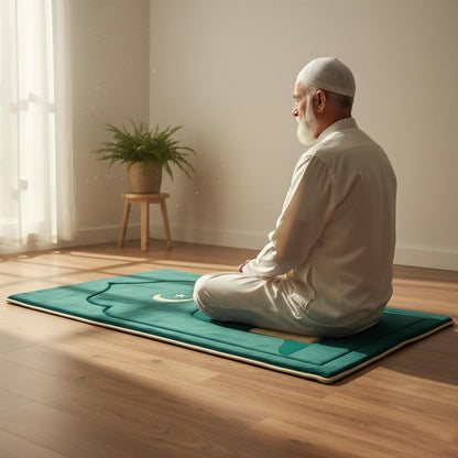 Fabienne Memory Foam Prayer Mat 70x110cm Thick Padded Muslim Prayer Rug with Knee Support Gift for Elderly People Cushioned Anti-Slip Lightweight Janamaz Salah Mat with 3D Design (Dark Green)