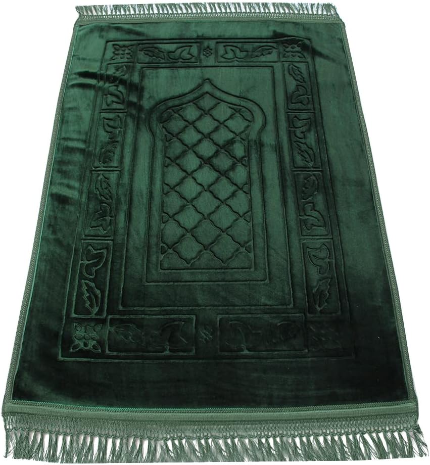 Fabienne Embossed Prayer Mat Anti-Slip Velvet Top Prayer Rug 80 x 120 cm (Dark Green)