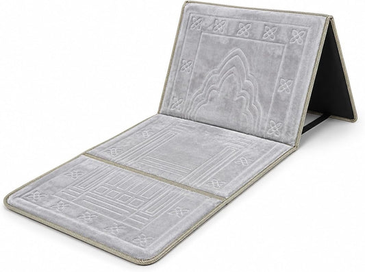Fabienne 2 in 1 Foldable Prayer Mat and Backrest with Storage Pocket (Silver Grey)