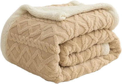 Fabienne Jacquard Sherpa Blanket Single Size Twin Plush Bed Blanket Single 160x220cm Flannel Fleece Reversible Lamb Blanket - Warm and Plush Throw Blanket for Bed Sofa Travel Couch (Beige)