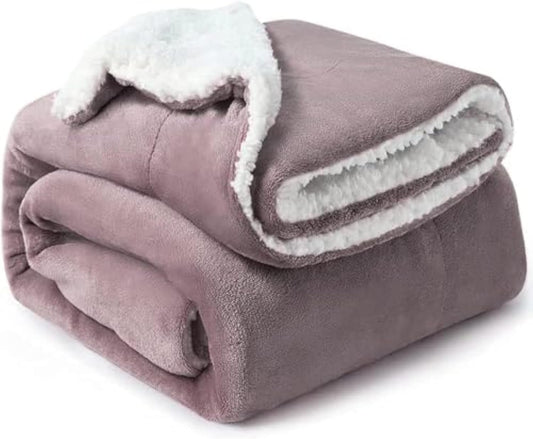 Fabienne Sherpa Blanket Single Size Twin Plush Throw Bed Blanket 160x220cm Flannel Fleece Reversible Lamb Blanket - Warm