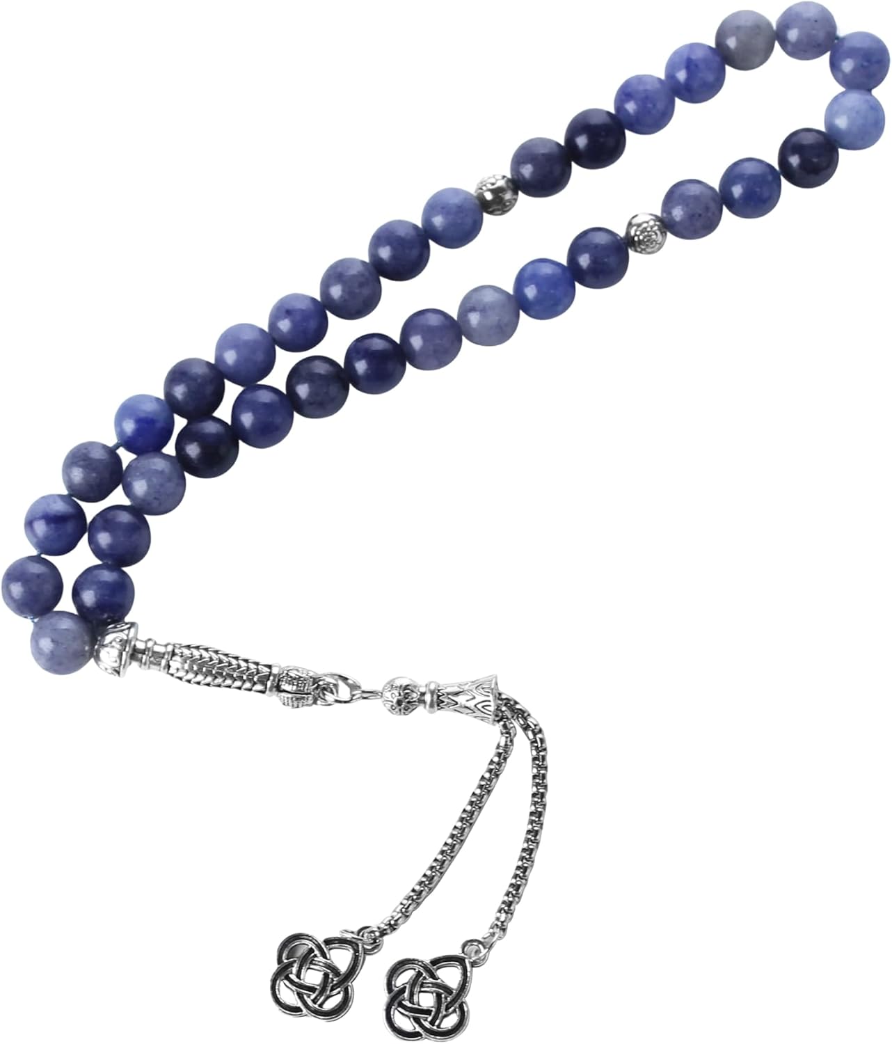 Luxury Prayer Beads 33 Natural Stone Tasbih Set Agate Hematite Snowflake Obsidian Tiger’s Eye Stones 8mm Dhikr Beads with Metallic Tassel Gift for Ramadan Eid (Blue Aventurine)