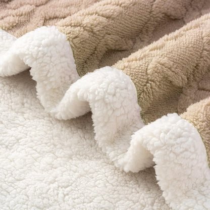 Fabienne Jacquard Sherpa Blanket Single Size Twin Plush Bed Blanket Single 160x220cm Flannel Fleece Reversible Lamb Blanket - Warm and Plush Throw Blanket for Bed Sofa Travel Couch (Beige)