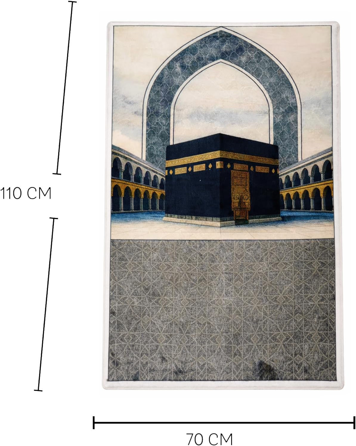 Fabienne Memory Foam Prayer Mat 70x110cm Thick Padded Muslim Prayer Rug with Knee Support Gift for Elderly People Cushioned Anti-Slip Lightweight Janamaz Salah Mat with 3D Design (Grey-Kaaba)