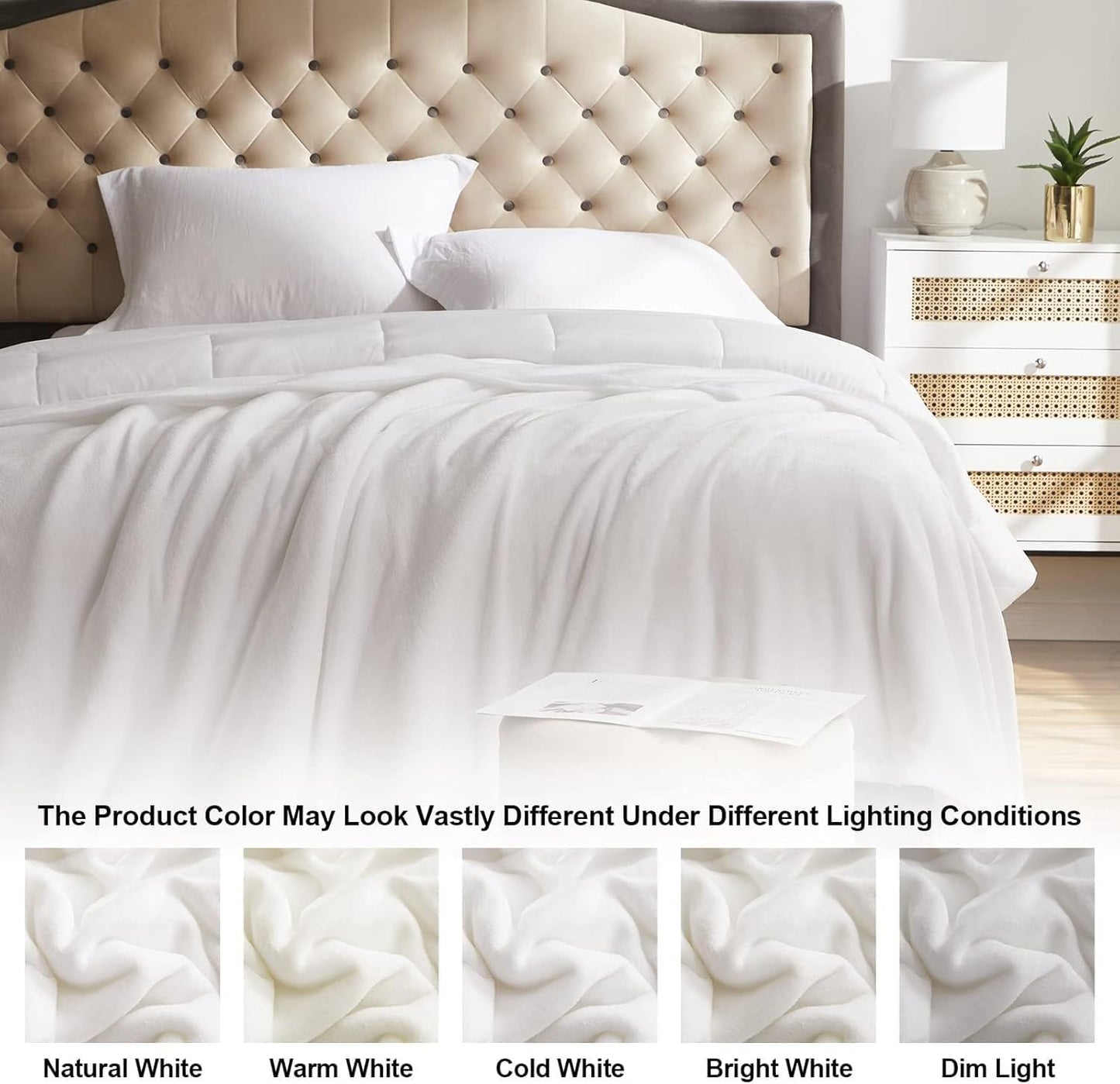 Fabienne Silky Soft Bed Blanket Single Size Plain Microfiber Flannel Throw for Sofa Chair Couch Home Office and Travel (Off-White)