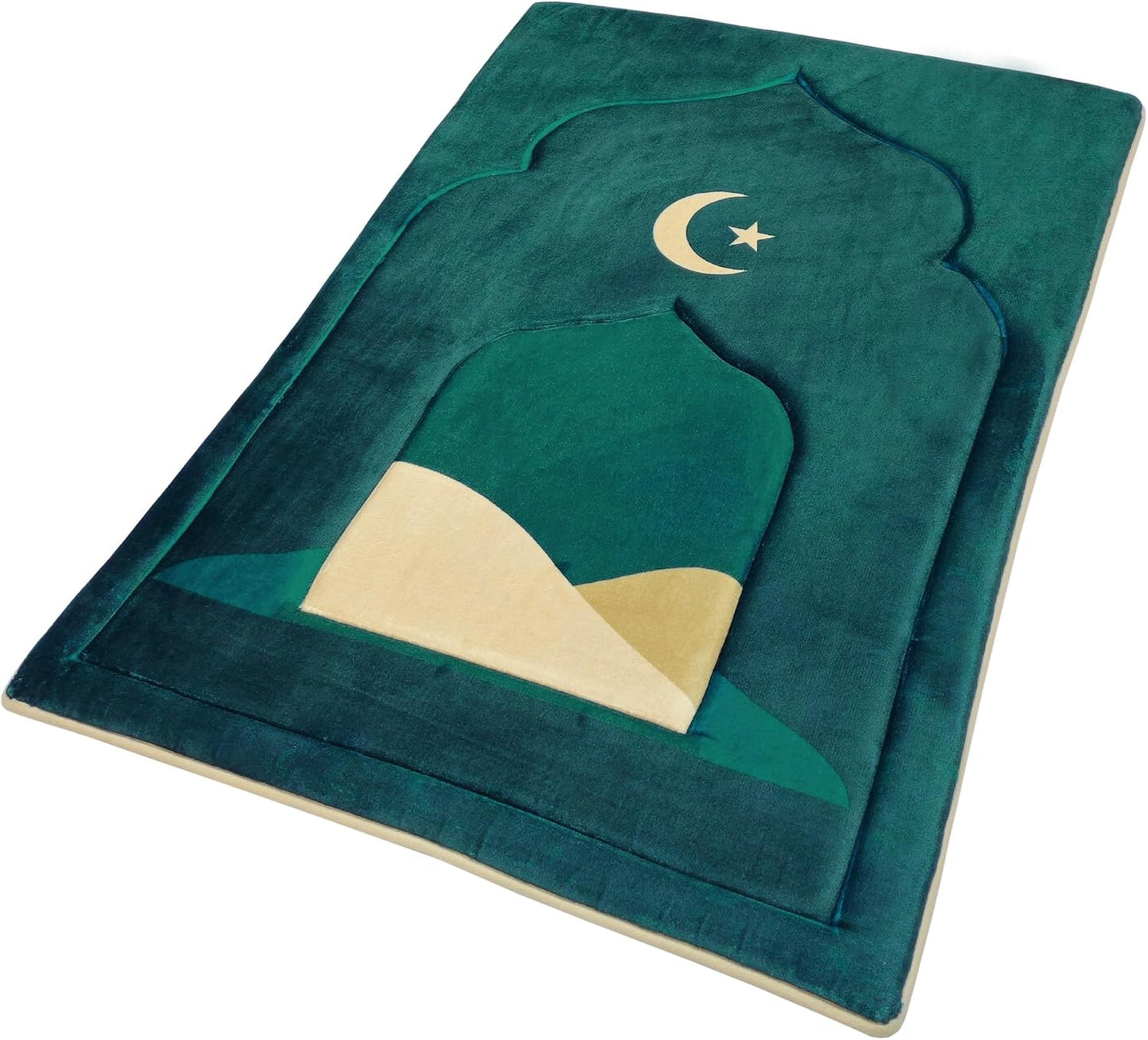 Fabienne Memory Foam Prayer Mat 70x110cm Thick Padded Muslim Prayer Rug with Knee Support Gift for Elderly People Cushioned Anti-Slip Lightweight Janamaz Salah Mat with 3D Design (Dark Green)