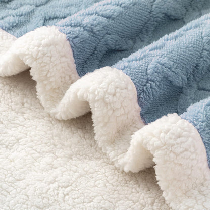Fabienne Jacquard Sherpa Blanket Single Size Twin Plush Bed Blanket Single 160x220cm Flannel Fleece Reversible Lamb Blanket - Warm and Plush Throw Blanket for Bed Sofa Travel Couch (Blue Grey)