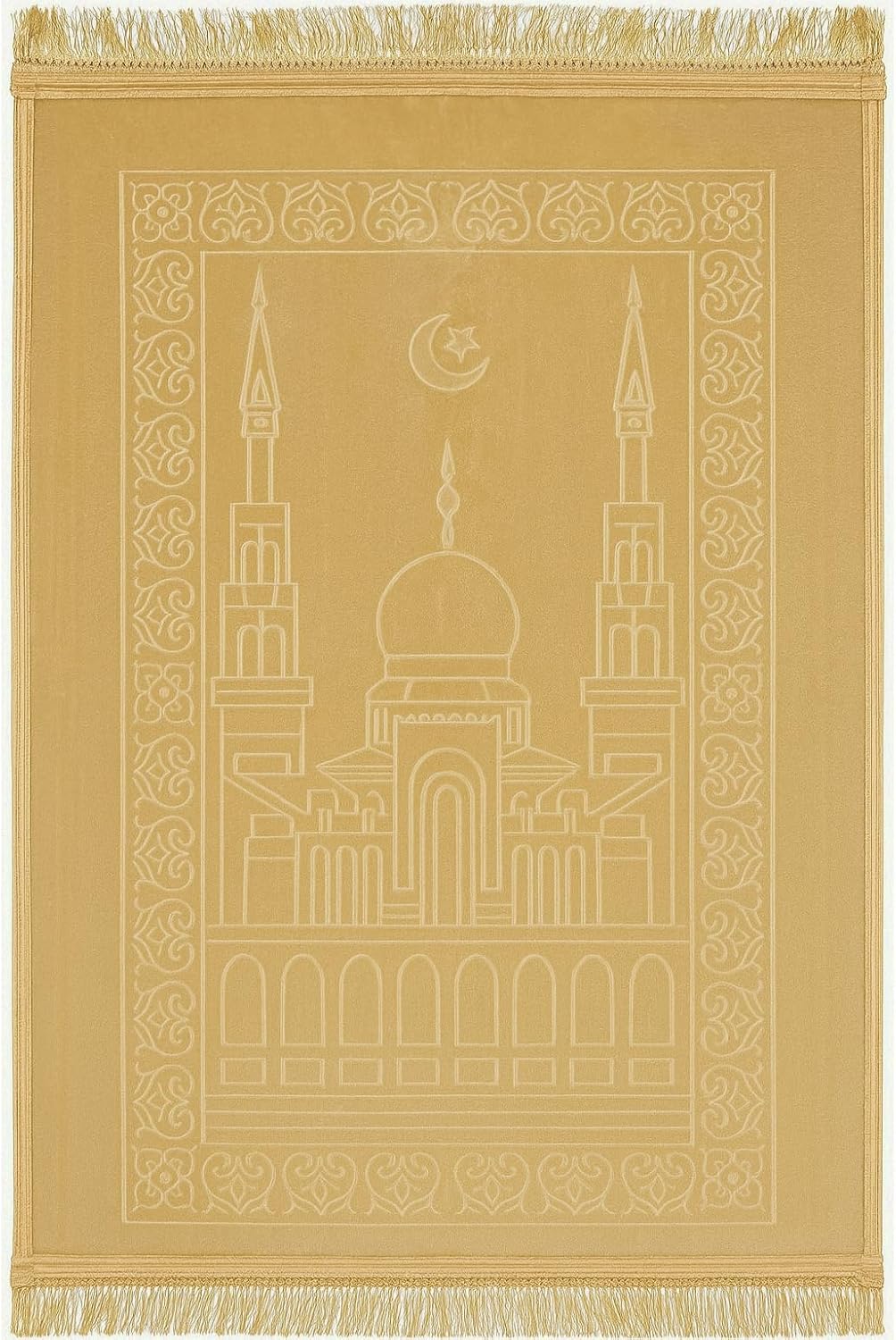 Fabienne Embossed Prayer Mat Anti-Slip Velvet Top Prayer Rug 80 x 120 cm (Beige)