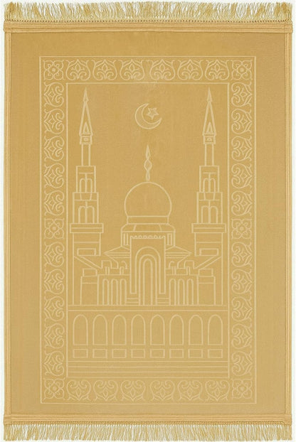 Fabienne Embossed Prayer Mat Anti-Slip Velvet Top Prayer Rug 80 x 120 cm (Beige)