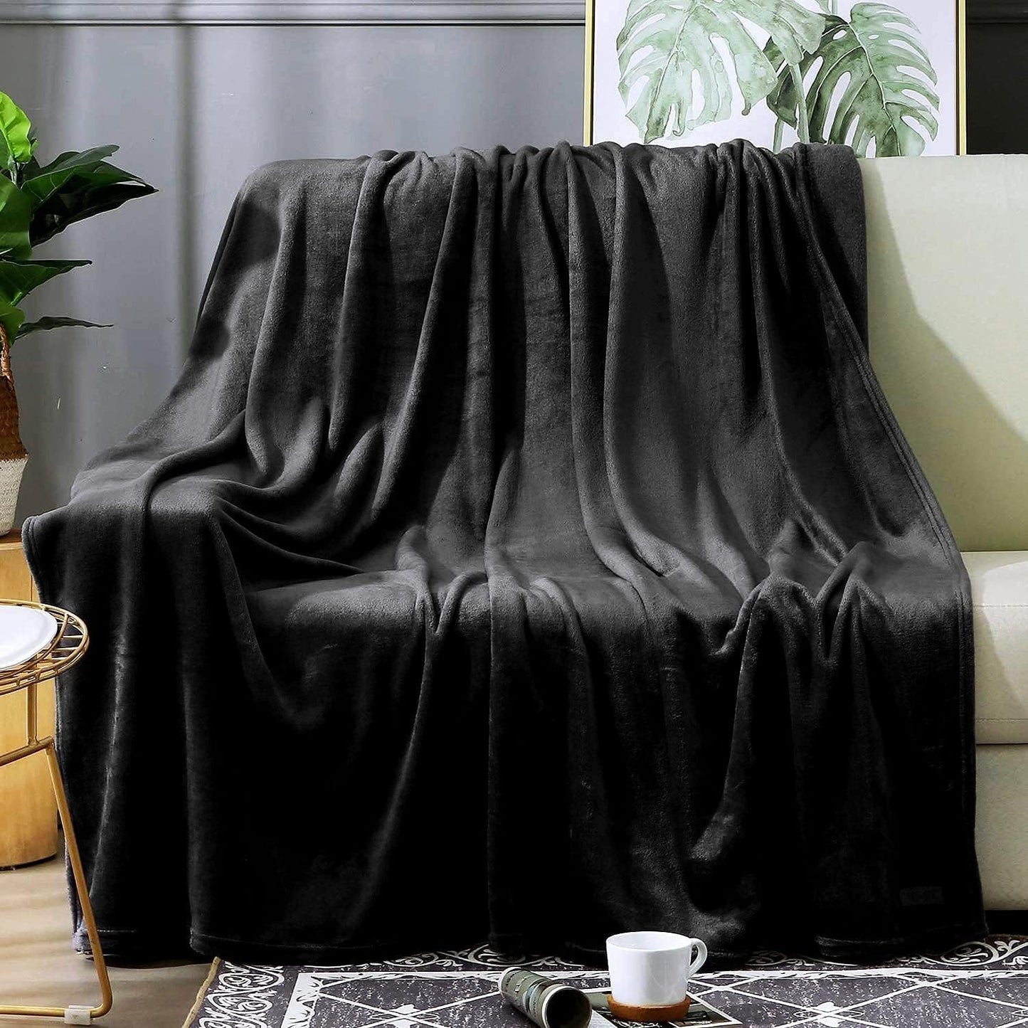 Fabienne Silky Soft Bed Blanket Single Size Plain Microfiber Flannel Throw for Sofa Chair Couch Home Office and Travel (