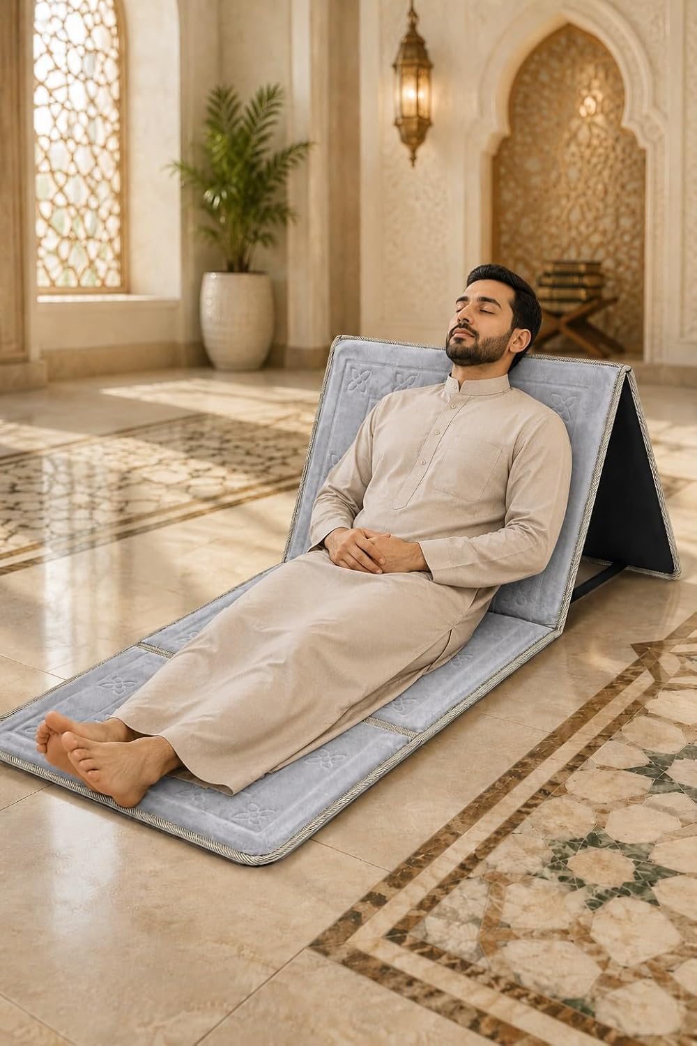 Fabienne 2 in 1 Foldable Prayer Mat and Backrest with Storage Pocket (Silver Grey)