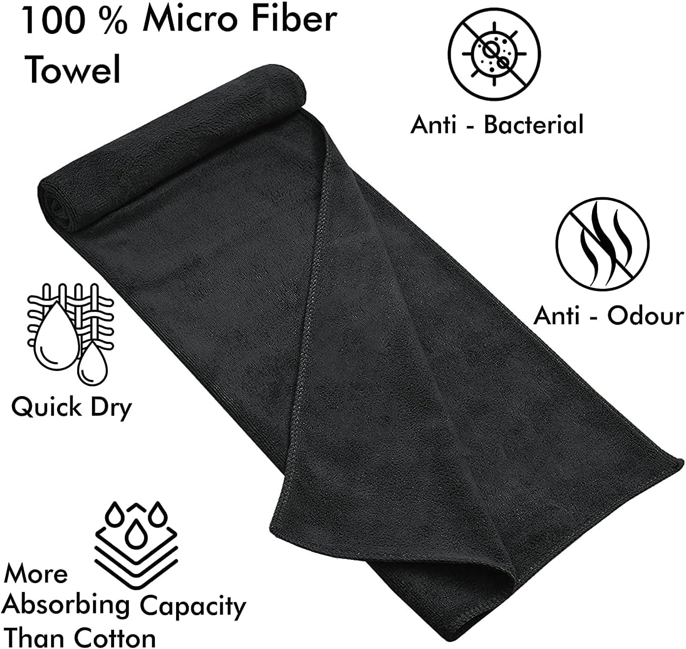Microfiber Bath Towel Beach Towel Micro Fiber Bath Sheet Soft and Durable 80X160 cm (Black)