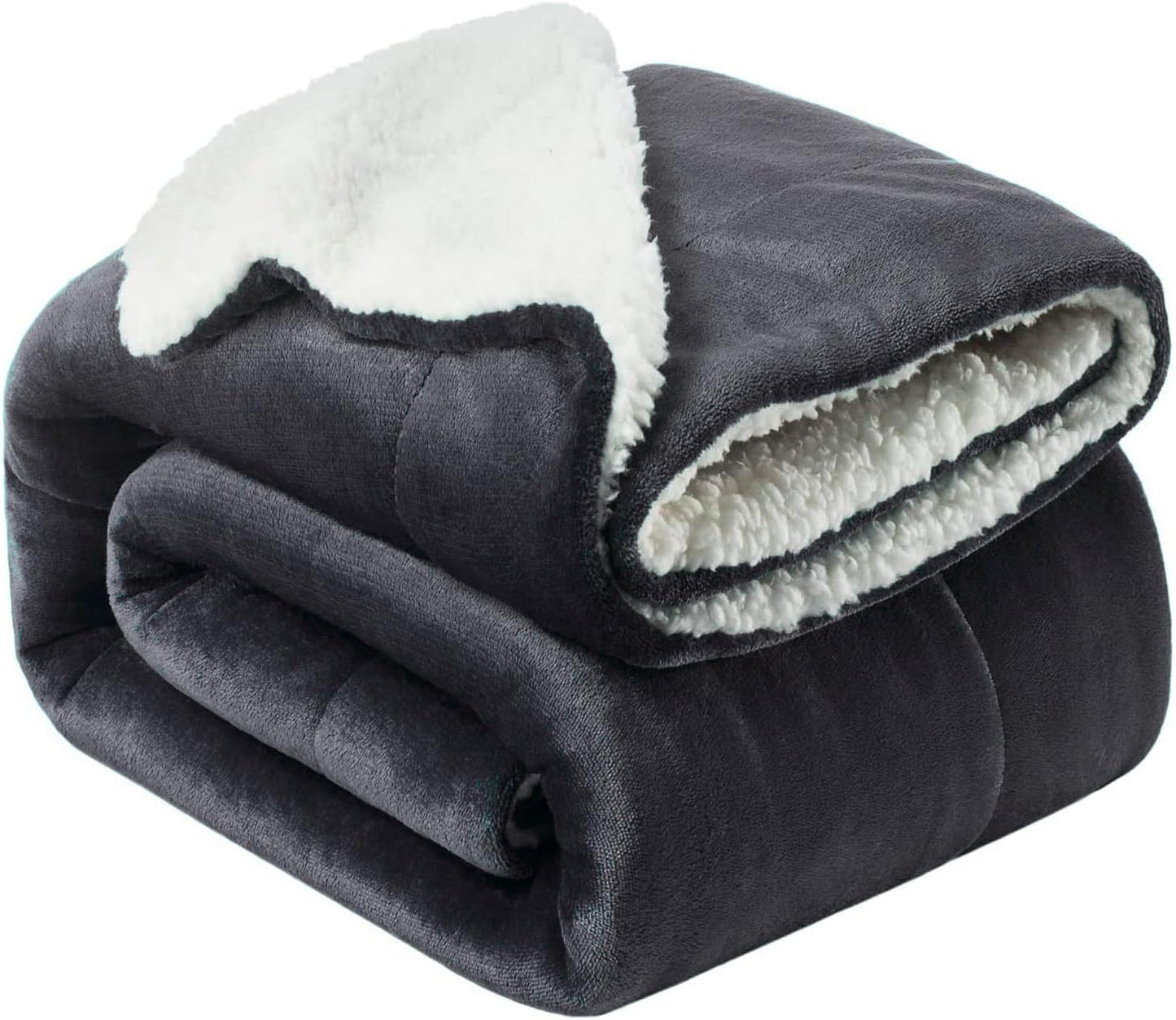 Fabienne Sherpa Blanket Single Size Twin Plush Throw Bed Blanket 160x220cm Flannel Fleece Reversible Lamb Blanket - Warm and Plush Travel Blanket for Bed Sofa Travel Couch (Dark Grey)