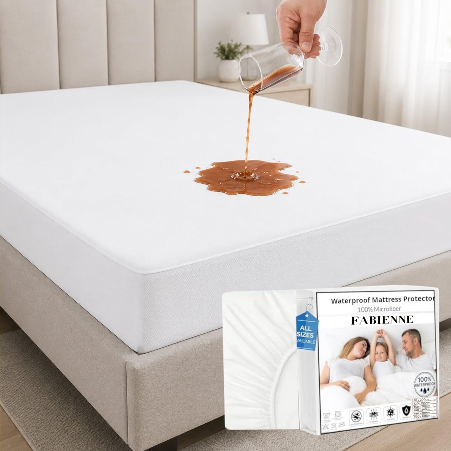 Fabienne Waterproof Mattress Protector High Absorption Microfiber+TPU Pad Cover for Pets Kids Adults Deep Pocket Style 1