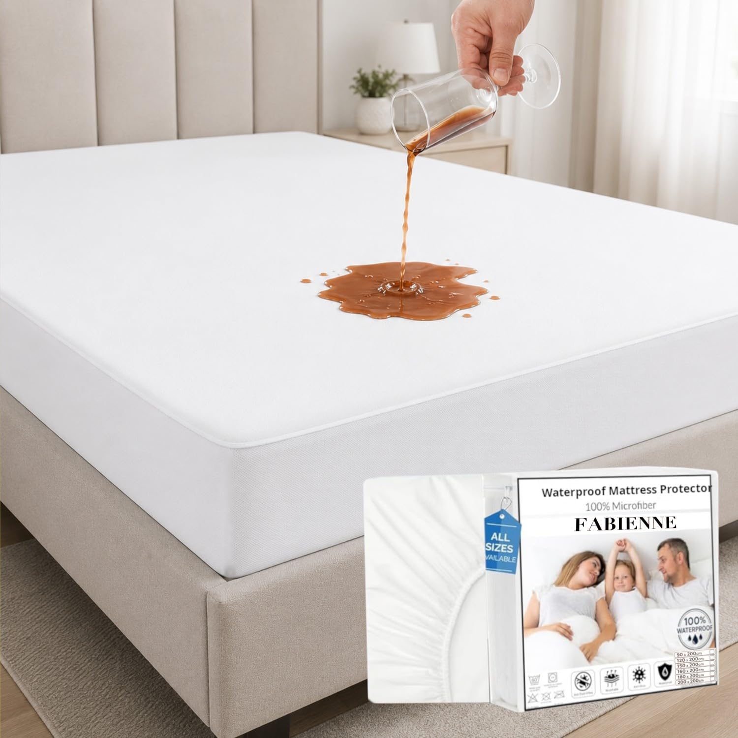 Fabienne Waterproof Mattress Protector High Absorption Microfiber+TPU Pad Cover for Pets Kids Adults Deep Pocket Style 1