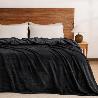 Fabienne Silky Soft Bed Blanket Single Size Plain Microfiber Flannel Throw for Sofa Chair Couch Home Office and Travel (Black)