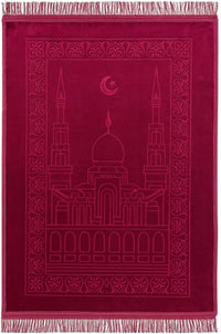 Velvet Embossed Prayer Mat 80 x 120 cm - Maroon