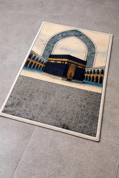 Fabienne Memory Foam Prayer Mat 70x110cm Thick Padded Muslim Prayer Rug with Knee Support Gift for Elderly People Cushioned Anti-Slip Lightweight Janamaz Salah Mat with 3D Design (Grey-Kaaba)