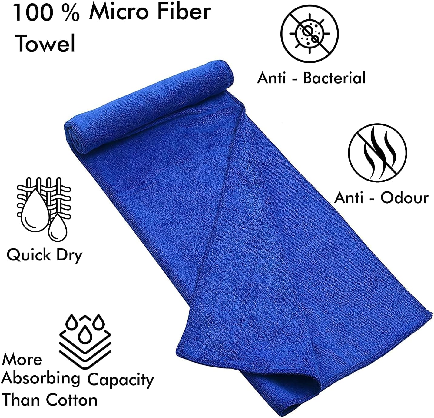 Fabienne Gym Towel 50×90cm Quick Drying Soft Microfiber Towel Lightweight & Absorbent Sport Towel for Gym, Travel & Yoga Durable Sweat & Cleaning Hand Towel Single or Multi Pack (Blue)