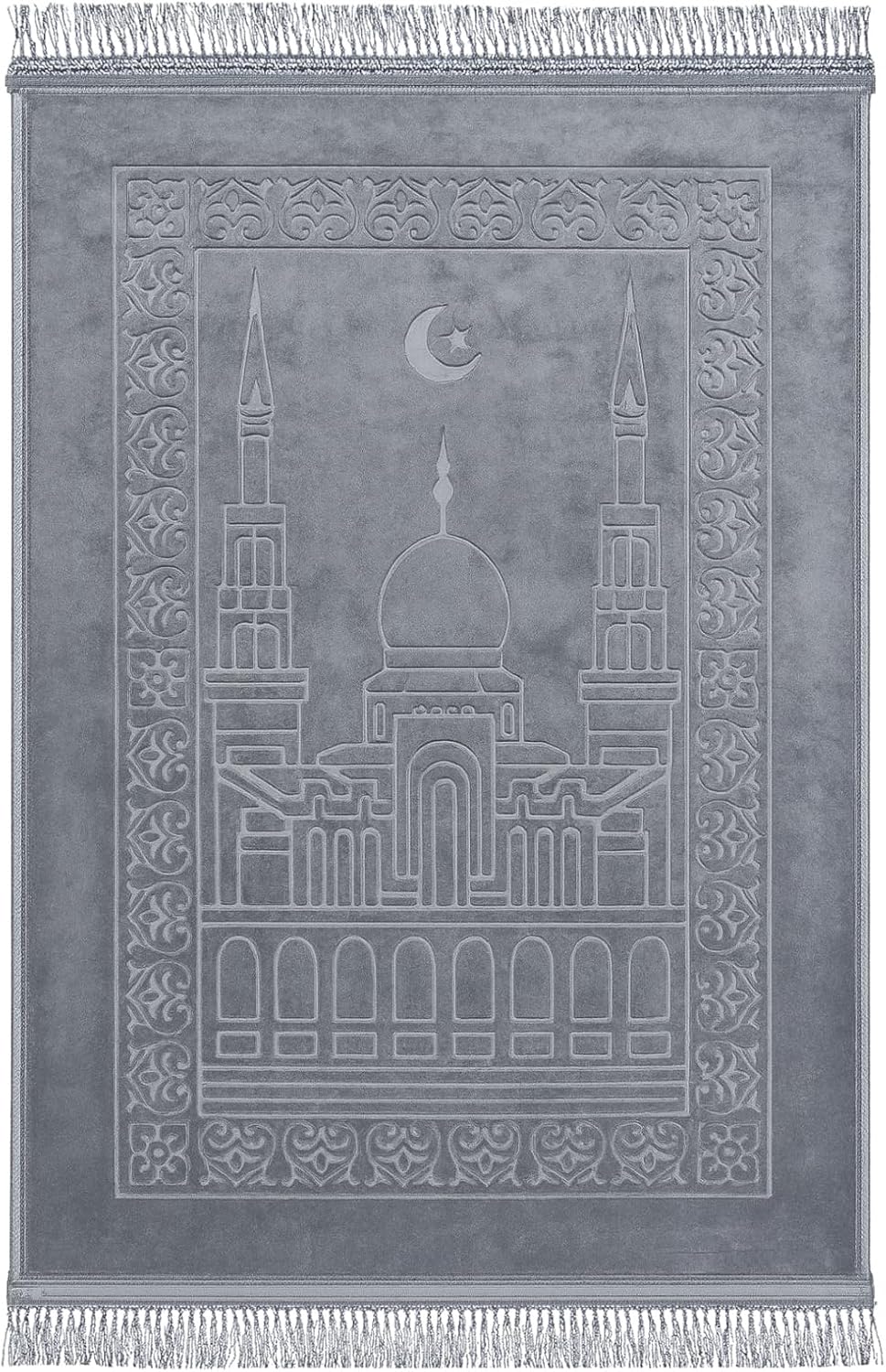 Embossed Prayer Mat Anti-Slip Velvet Top Prayer Rug for Men Women Eid Gift Ramadan 80 x 120 cm (Ash Grey)