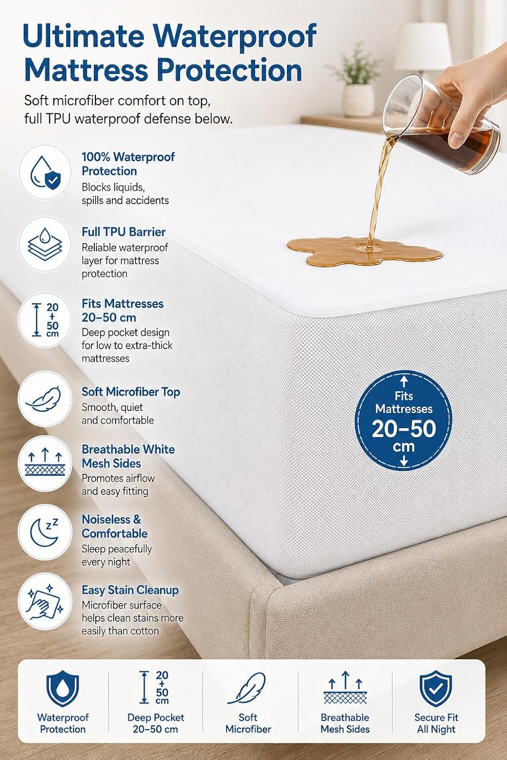 Waterproof Mattress Protector + TPU Pad Cover
