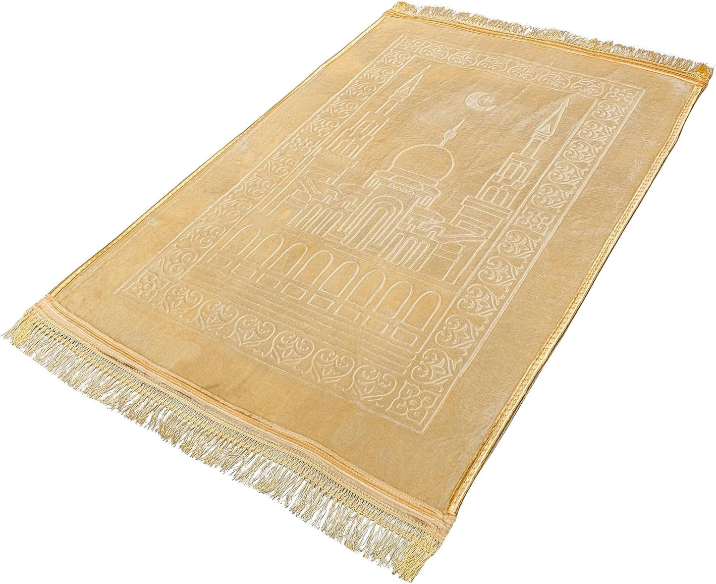 Fabienne Embossed Prayer Mat Anti-Slip Velvet Top Prayer Rug 80 x 120 cm (Beige)