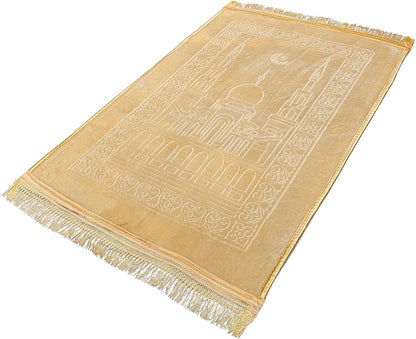 Fabienne Embossed Prayer Mat Anti-Slip Velvet Top Prayer Rug 80 x 120 cm (Beige)