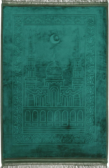 Fabienne Embossed Prayer Mat Anti-Slip Velvet Top Prayer Rug 80 x 120 cm (Dark Green)