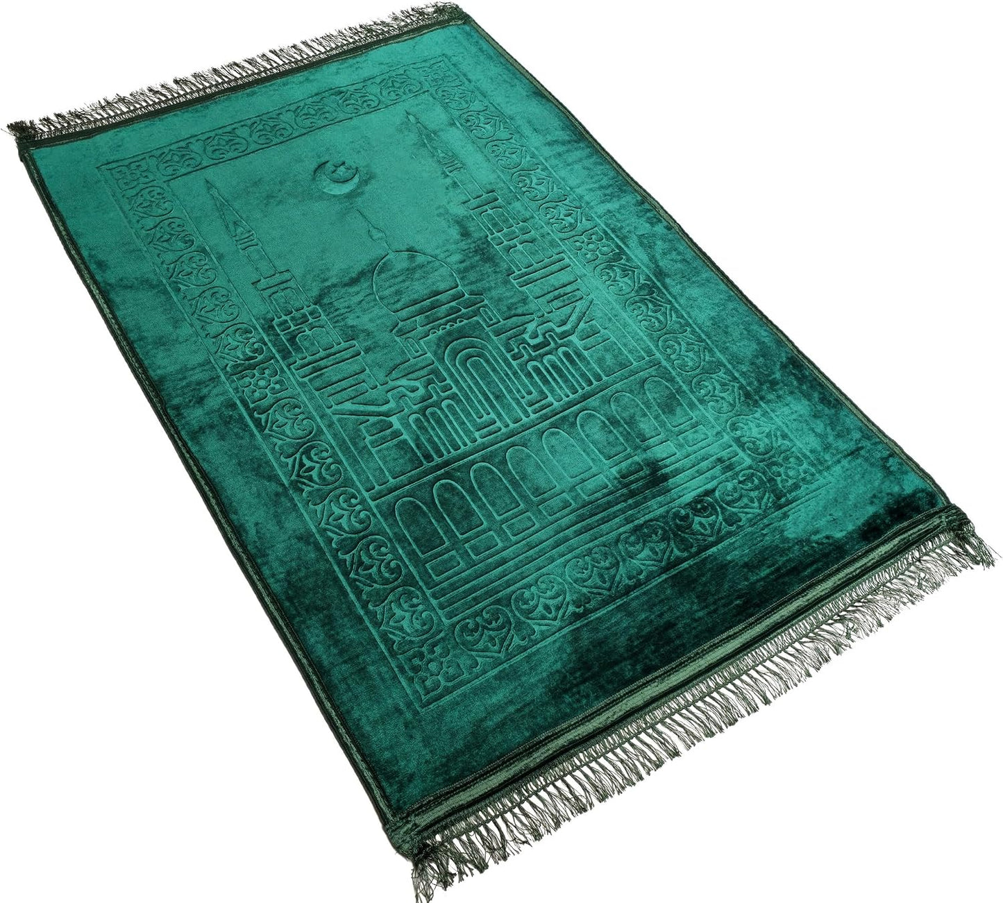 Fabienne Embossed Prayer Mat Anti-Slip Velvet Top Prayer Rug 80 x 120 cm (Dark Green)