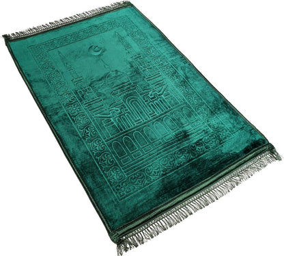 Fabienne Embossed Prayer Mat Anti-Slip Velvet Top Prayer Rug 80 x 120 cm (Dark Green)