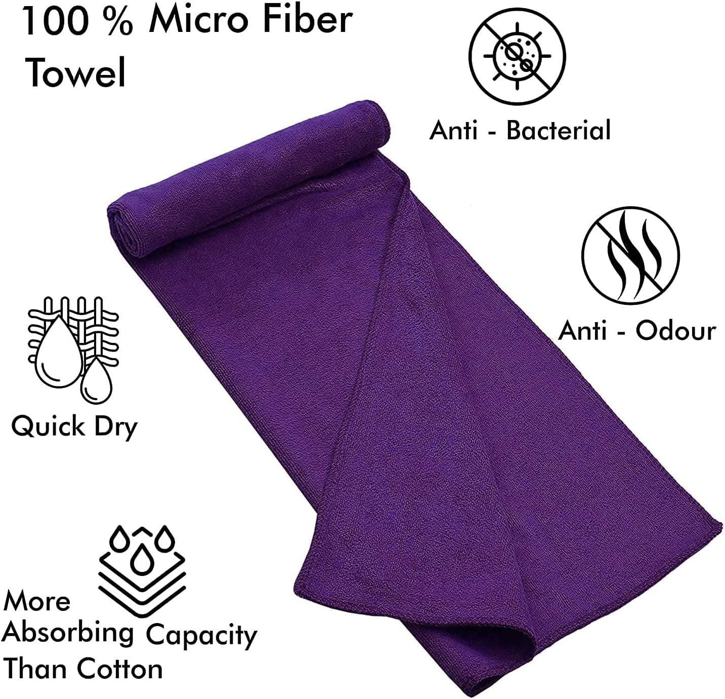 Fabienne Gym Towel 50×90cm Quick Drying Soft Microfiber Towel Lightweight & Absorbent Sport Towel for Gym, Travel & Yoga Durable Sweat & Cleaning Hand Towel Single or Multi Pack (Purple)