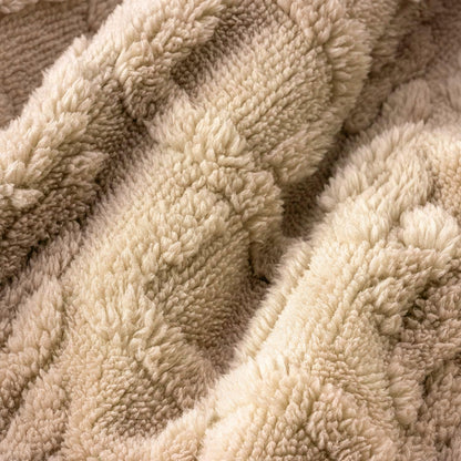 Fabienne Jacquard Sherpa Blanket Single Size Twin Plush Bed Blanket Single 160x220cm Flannel Fleece Reversible Lamb Blanket - Warm and Plush Throw Blanket for Bed Sofa Travel Couch (Beige)