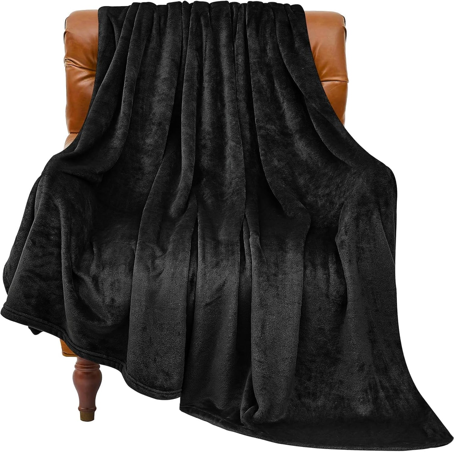 Fabienne Silky Soft Bed Blanket Single Size Plain Microfiber Flannel Throw for Sofa Chair Couch Home Office and Travel (Black)