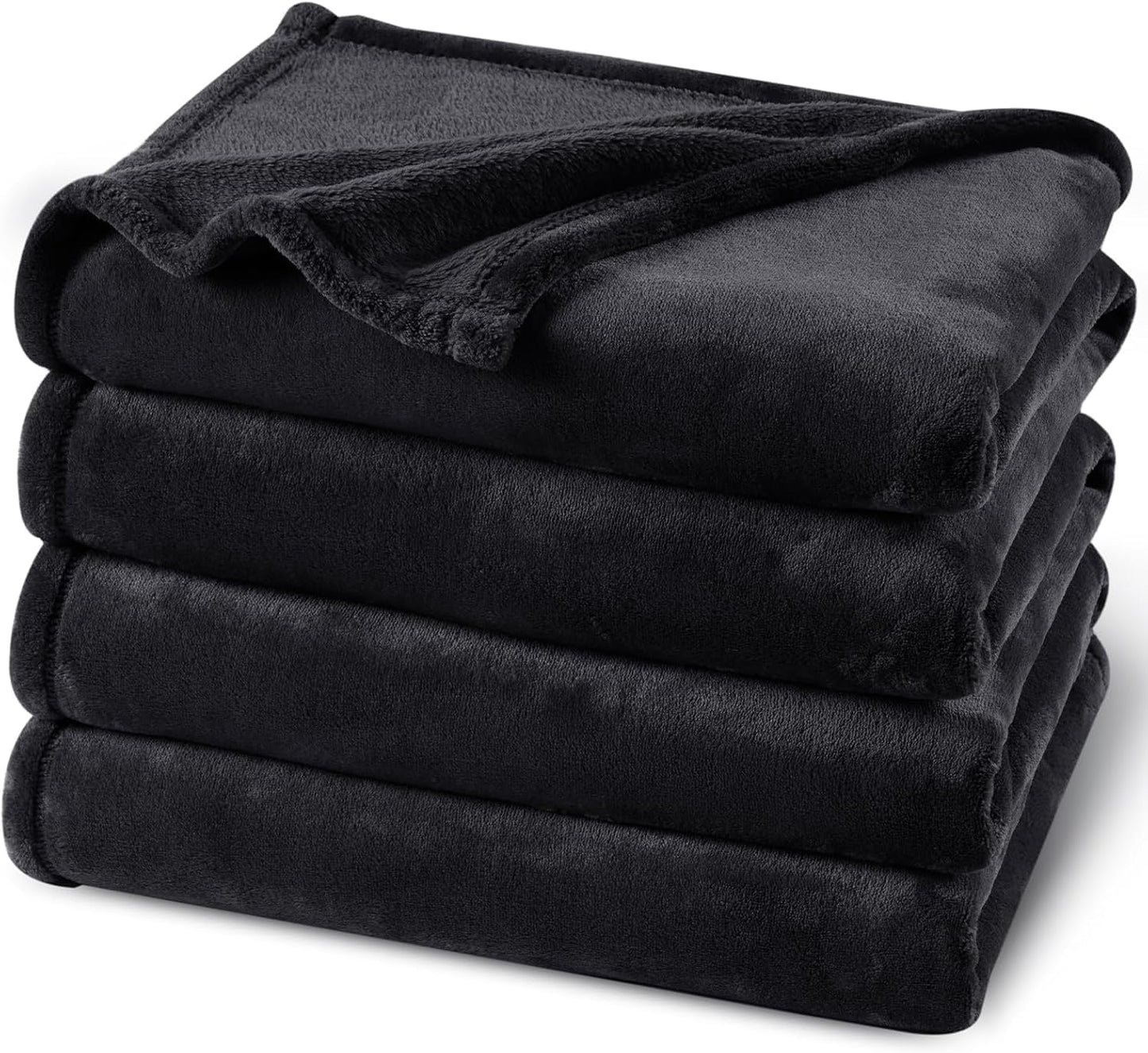 Fabienne Silky Soft Bed Blanket Single Size Plain Microfiber Flannel Throw for Sofa Chair Couch Home Office and Travel (Black)