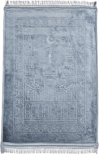 Velvet Embossed Prayer Mat 80 x 120 cm - Grey