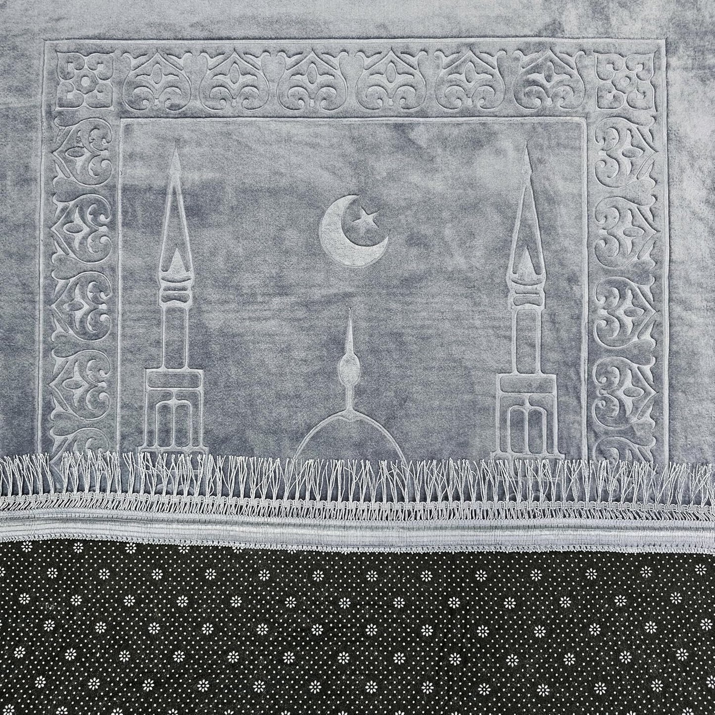 Embossed Prayer Mat Anti-Slip Velvet Top Prayer Rug for Men Women Eid Gift Ramadan 80 x 120 cm (Ash Grey)