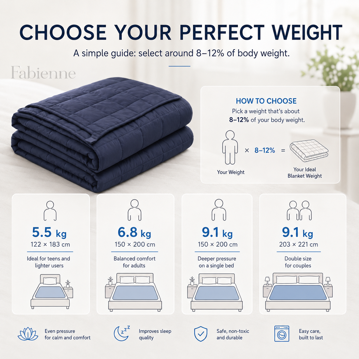 Adult Weighted Blanket 5.5/6.8/9.1Kg for Insomnia & Stress Relief